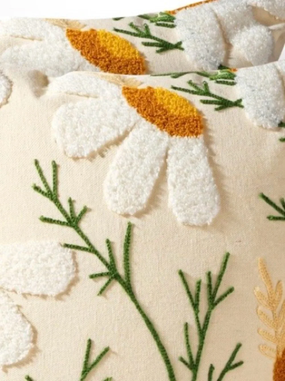 Embroidered Daisies Pillow Covers SQUARE 18x18” (2-Pack) GOLD GREEN